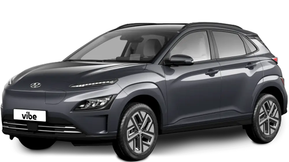 Grauer Hyundai Kona mit vibe Kennzeichen, freigestellt vor transparentem Hintergrund.