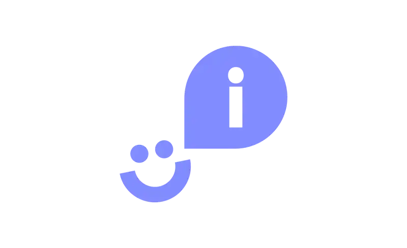 Violettes Smiley-Symbol mit Informationszeichen