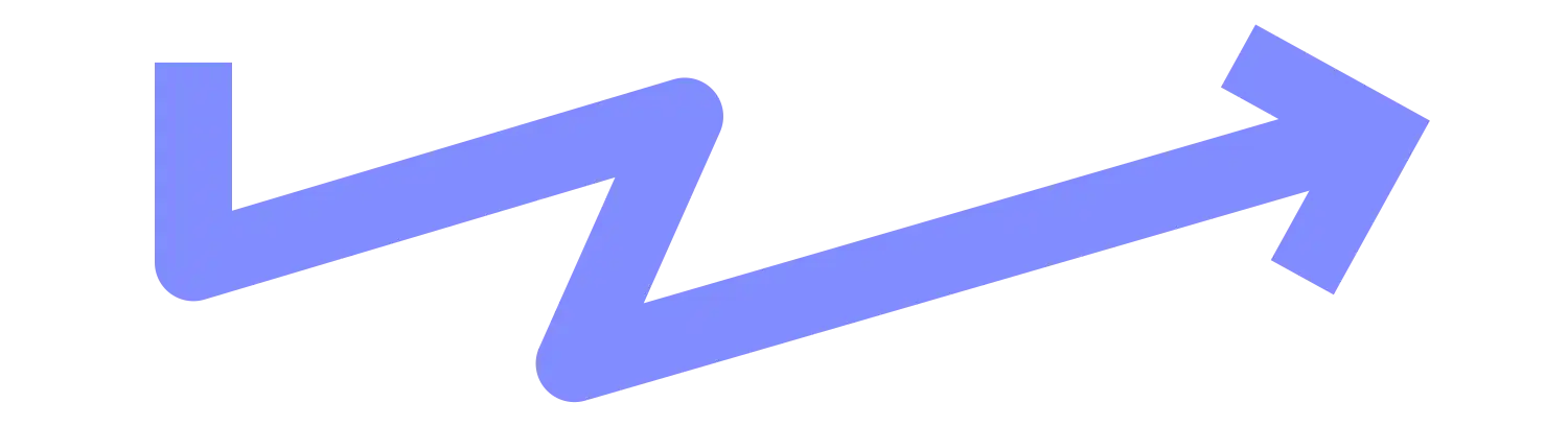 Violetter Zickzack-Pfeil zeigt nach rechts